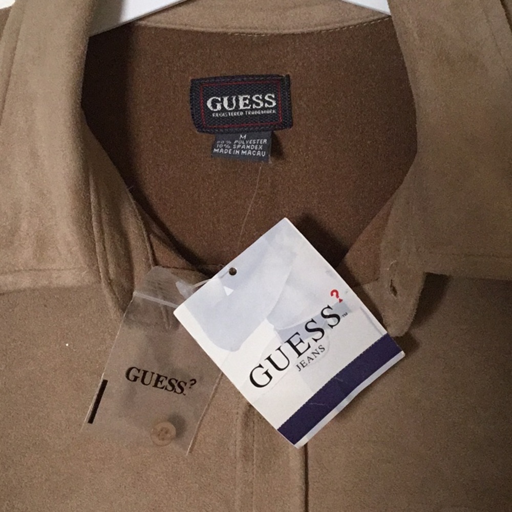 Guess Suede Brown Button Down Shirt Casual Shirt Soft faux suede Fabric
